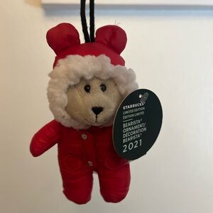 Starbucks Red Bearista Ornament with White Trim